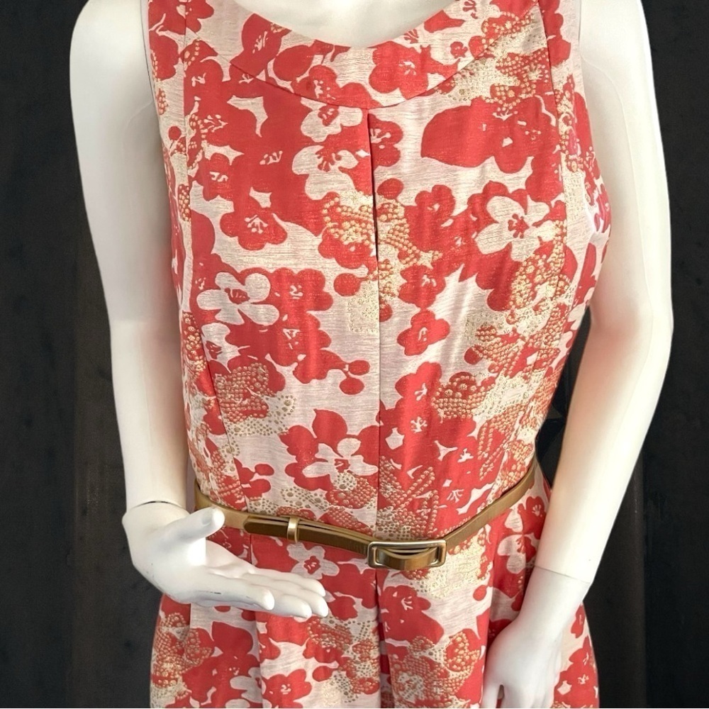 Tahari Women’s ASL Metallic Gold and Jacquard Orange Floral Fit n Flare Size 12 - Picture 6 of 16